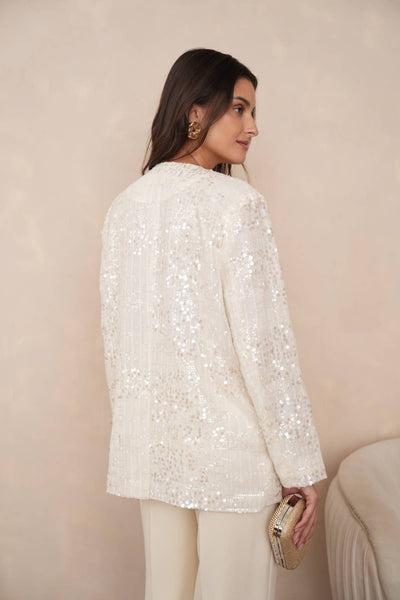 2-in-1 Sequin Dress Jacket - CK08349: Ecru