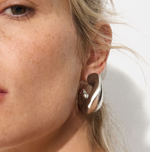 Wave-Puffy Hoop- Steel Earrings- 14K gold or Silver: Silver