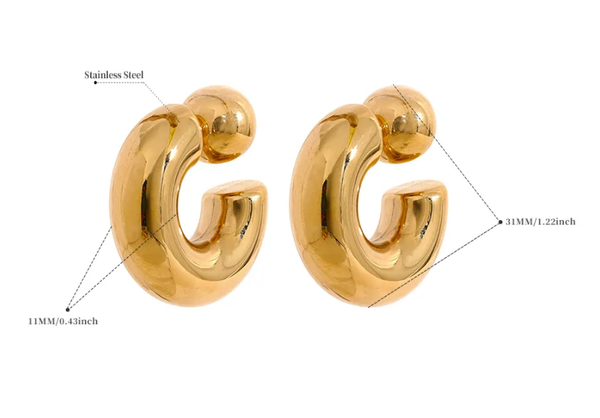Puffy Thea O Hoop Earring Stainless steel: Yellow Gold