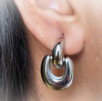 Puffy Door Knocker Hoop Earrings- Steel: Silver