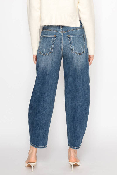 High Rise Relaxed Barrel Jeans – Medium Wash