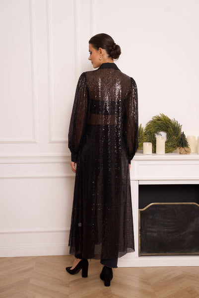Long sequin sequin dress jacket - CK08341: Black