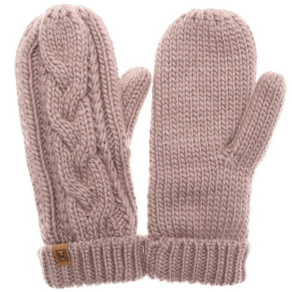Winter Gloves Cable Knit Mittens with Fleece Lined: One Size / LAVENDER