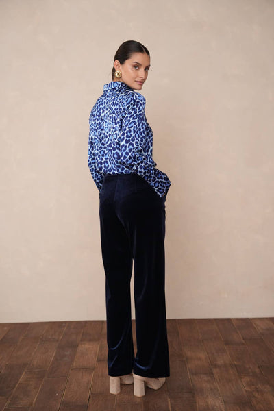 High-waisted straight-cut velvet trousers - P2228: Bordeaux