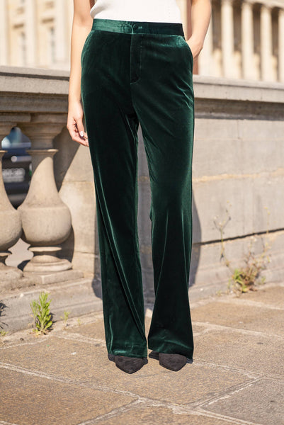 High-waisted straight-cut velvet trousers - P2228: Bordeaux
