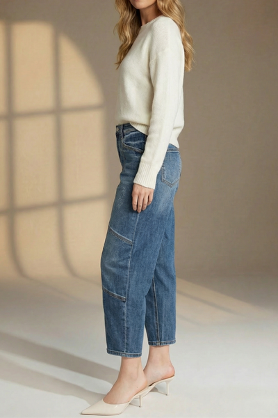 High Rise Relaxed Barrel Jeans – Medium Wash