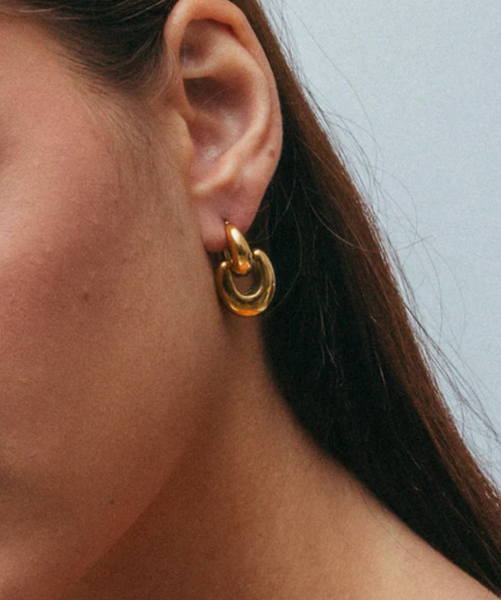 Puffy Door Knocker Hoop Earrings- Steel: Silver
