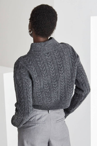 CT8788 - Oliva Mock Neck Crop Sweater: CHARCOAL