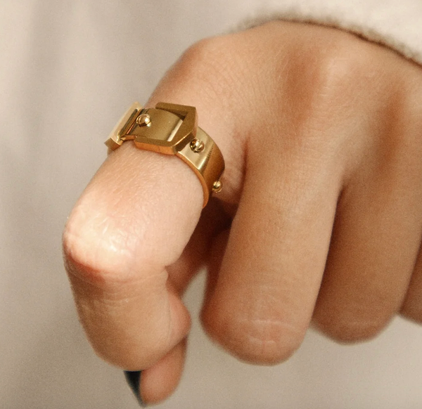 Buckle UP- Stainless Steel Buckle  Ring- 14K Gold/Steel: Silver / 7