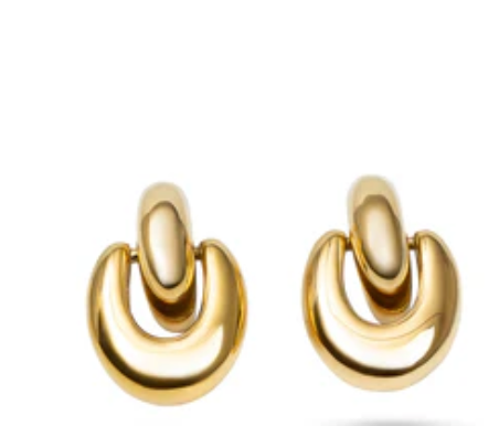 Puffy Door Knocker Hoop Earrings- Steel: Silver