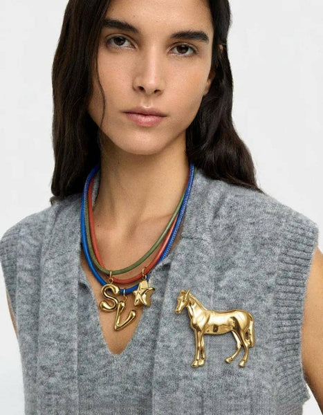 Pony Brooch Horse Pin - Horse Pin 14K Gold and Silver: Yellow Gold