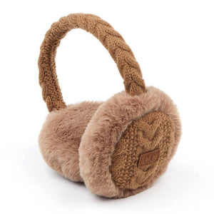 Cable Knitted Faux Fur Ear Muffs: ONE SIZE / TAUPE
