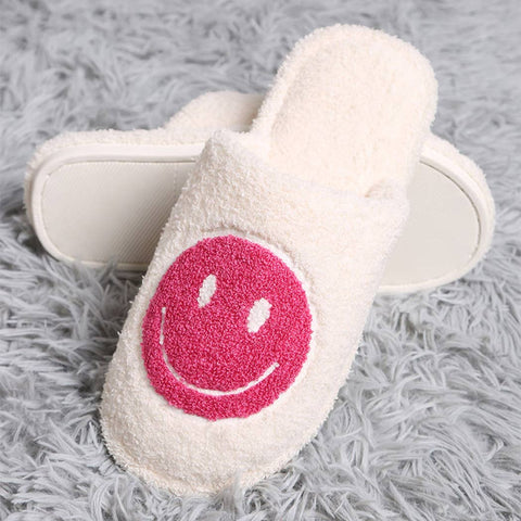 Colored Happy Face Luxury Soft Slippers: ONE SIZE / HOT PINK-S/M