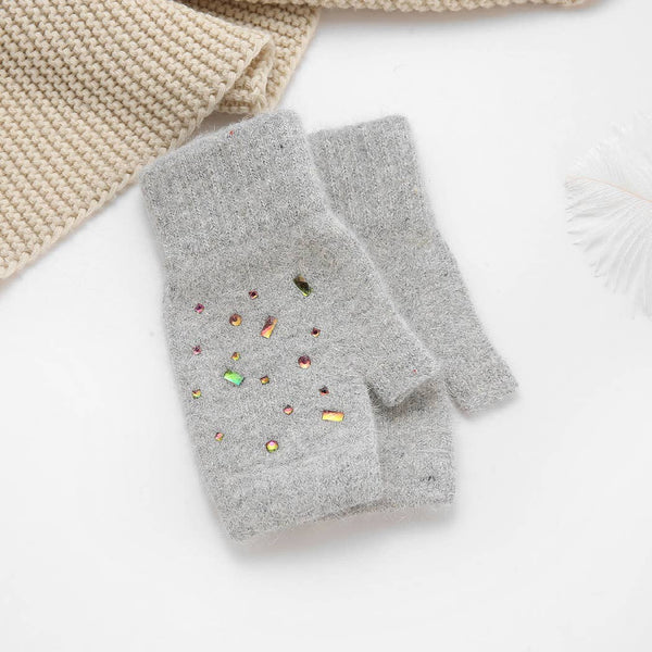 Colorful Crystal Fingerless Gloves: ONE SIZE / GRY