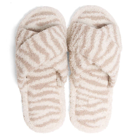 Luxury Soft Crossover Zebra Pattern Slipper: S/M / BEIGE