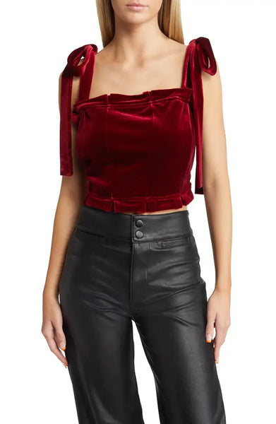 Dunham Velvet Corset Crop Top: Burgandy