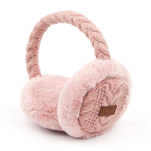 Cable Knitted Faux Fur Ear Muffs: ONE SIZE / ROSE