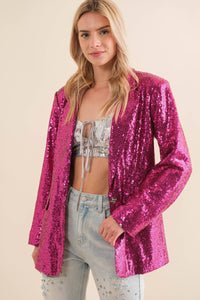 22573J  -Sequin Boyfriend Single Blazer: FUCHSIA