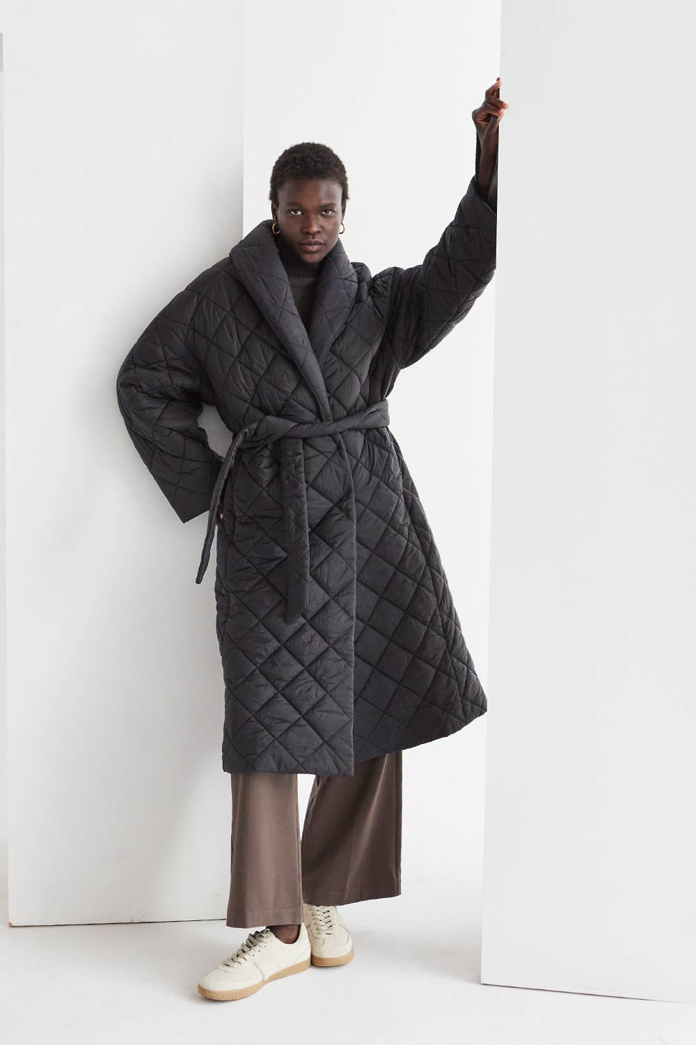 Quilted wrap coat sales