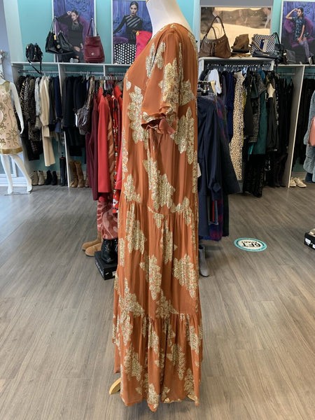 *Anthropologie Orange Metallic Floral Dress nwt