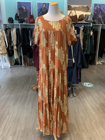 *Anthropologie Orange Metallic Floral Dress nwt