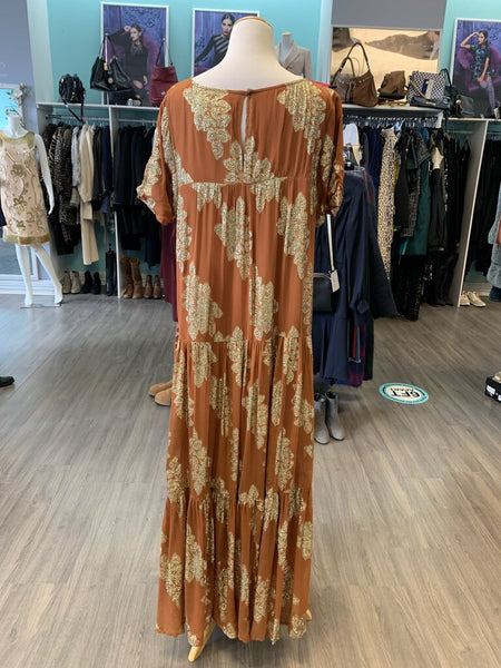 *Anthropologie Orange Metallic Floral Dress nwt