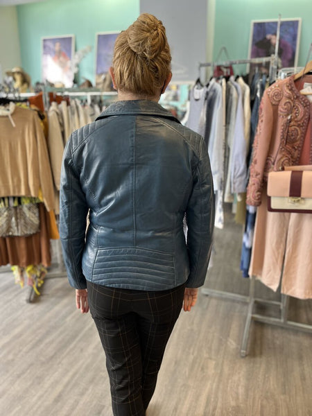 *Kompanero Blue Leather Jacket Size XL (Fits Large)