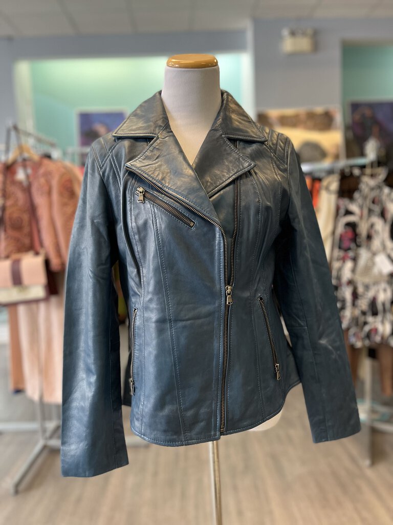 *Kompanero Blue Leather Jacket Size XL (Fits Large)