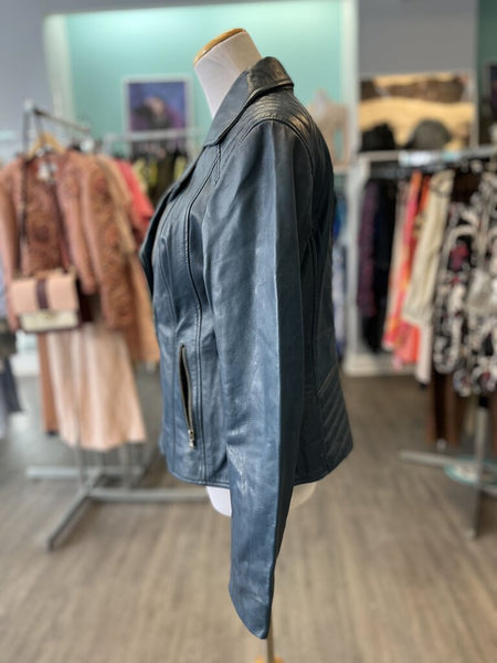 *Kompanero Blue Leather Jacket Size XL (Fits Large)