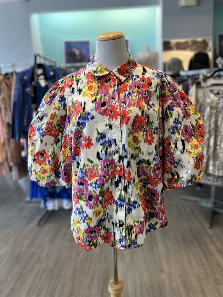 *Maeve Anthro Puff Sleeve Top Size Large