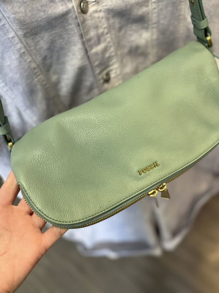 *Fossil green leather Preston Crossbody