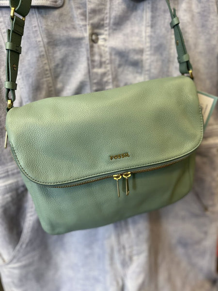 *Fossil green leather Preston Crossbody
