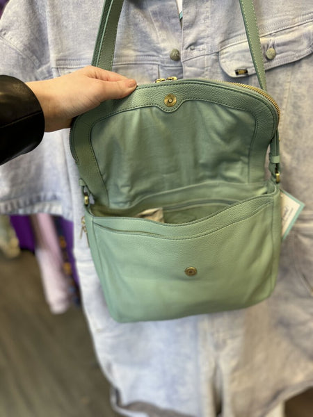 *Fossil green leather Preston Crossbody