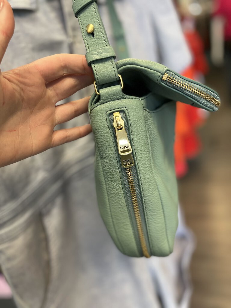 *Fossil green leather Preston Crossbody