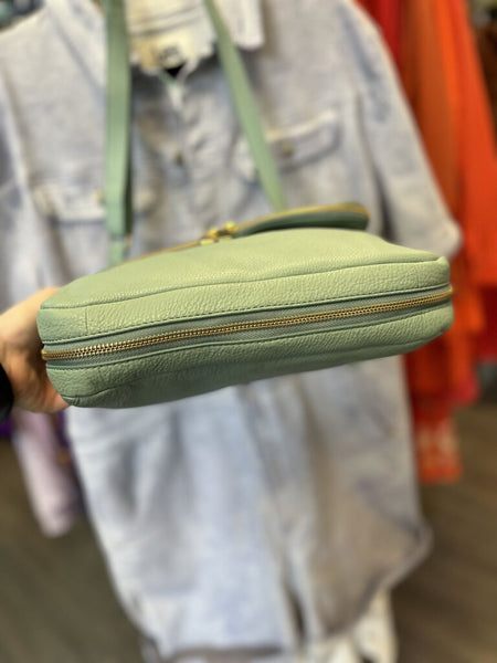 *Fossil green leather Preston Crossbody