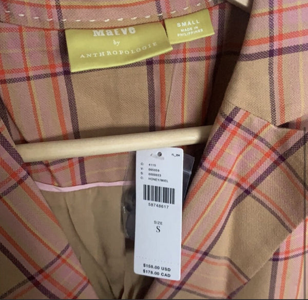 *Maeve Anthropologie Plaid Blazer NWT Size Small