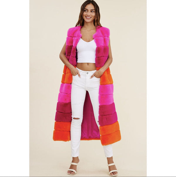 QMP Faux Fur Maxi Vest Large