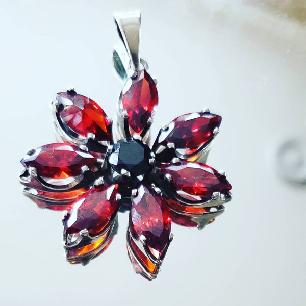 Huge Sterling Silver Flower Pendant