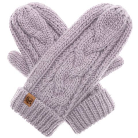 Winter Gloves Cable Knit Mittens with Fleece Lined: One Size / LAVENDER