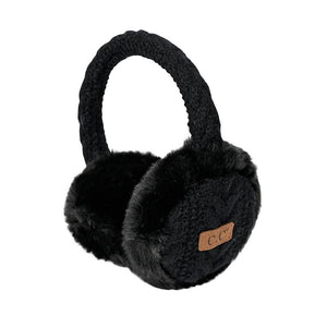 Cable Knitted Faux Fur Ear Muffs: ONE SIZE / BLACK