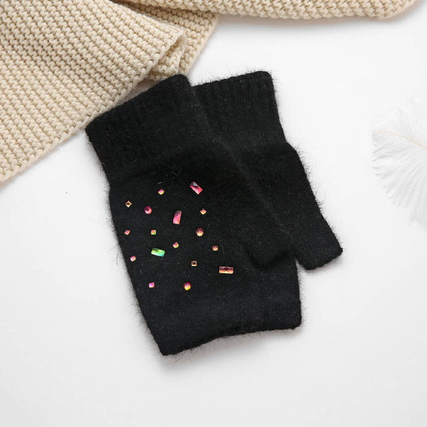 Colorful Crystal Fingerless Gloves: ONE SIZE / BLK
