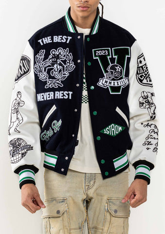 ALL FIELD THE BEST NEVER REST  VARSITY JACKET: L / NAVY