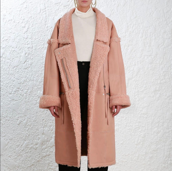 Zimmermann Maples Riot Shearling Coat in blush size medium/large
