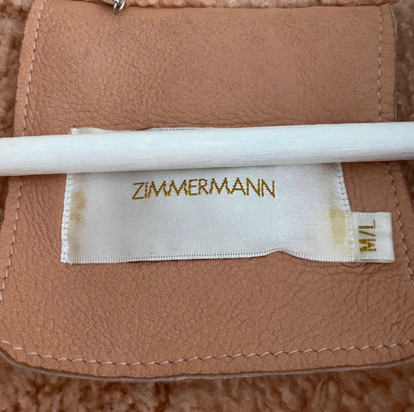 Zimmermann Maples Riot Shearling Coat in blush size medium/large