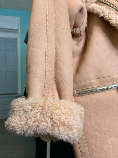 Zimmermann Maples Riot Shearling Coat in blush size medium/large