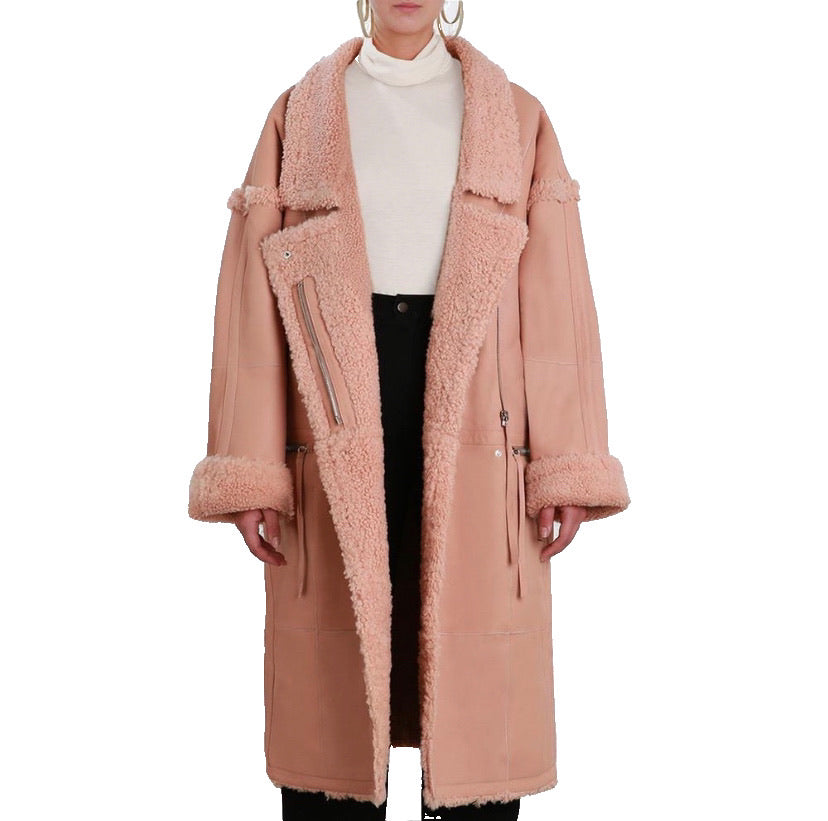 Zimmermann Maples Riot Shearling Coat in blush size medium/large