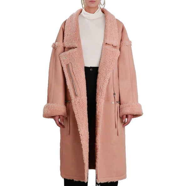 Zimmermann Maples Riot Shearling Coat in blush size medium/large