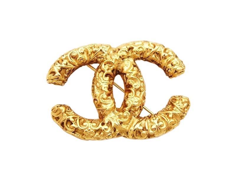 Authentic vintage Chanel pin brooch gold CC logo double C