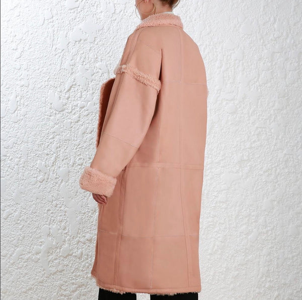 Zimmermann Maples Riot Shearling Coat in blush size medium/large
