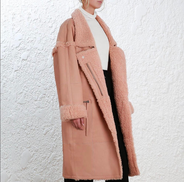 Zimmermann Maples Riot Shearling Coat in blush size medium/large